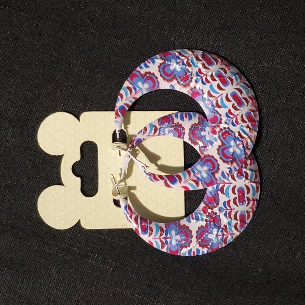 DISNEY Disney World multicolor red white and blue hoop earrings